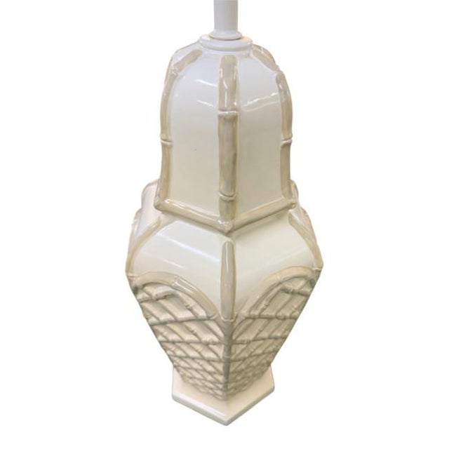 Vintage Faux Bamboo Palm Beach Regency Glazed Ceramic Lamps – Pair For Sale - Image 9 of 9