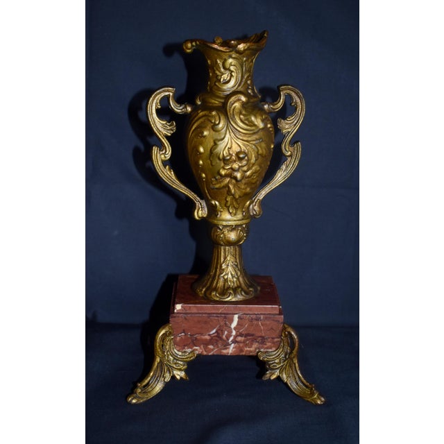 Antique - Mid 19th Century Vase w/Marble Base has a French Rocco Style. Made of Metal with a Marble Base. Bronze Color,...