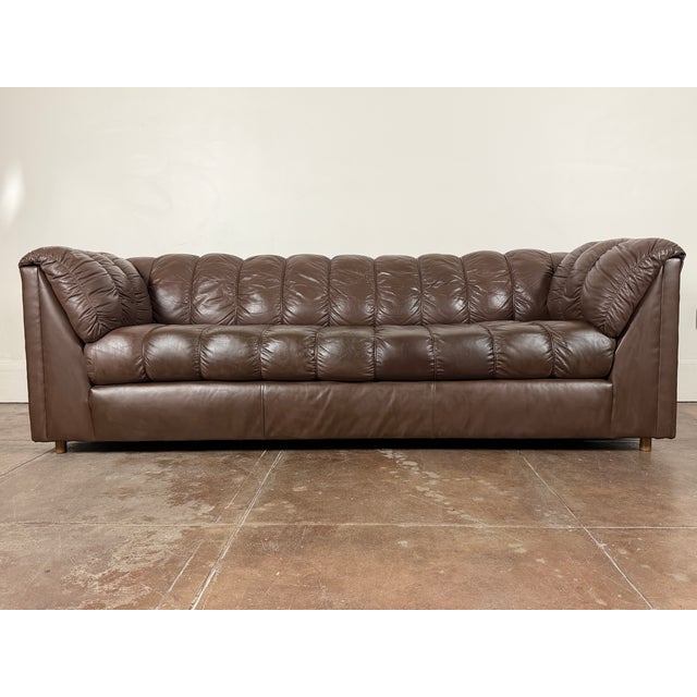 Vintage 1980's Brown Leather Sofa For Sale - Image 4 of 8