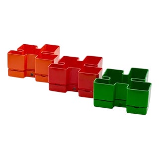 Red, Orange, and Green Plastic Modular Planters from Vastill Scarabeo, Italy, 1970s, Set of 3 For Sale