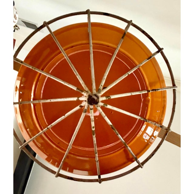 Mid 20th Century Mid-Century Modern White Wire Hanging Birdcage Plant Stand With Orange Ceramic Planter For Sale - Image 5 of 7