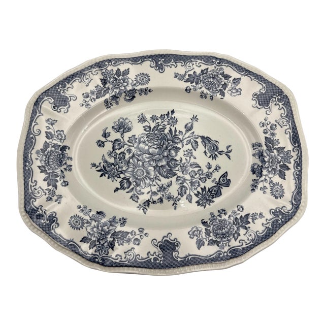 Vintage Blue Staffordshire Kensington Balmoral Ironstone 12 "Platter For Sale