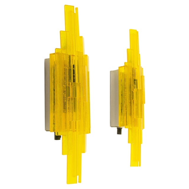 Yellow Acrylic Wall Lamps by Claus Bolby for Cebo Industri, 1960s, Set of 2 For Sale