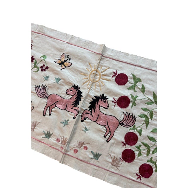 Mid-Century Modern Pink Winged Horse Suzani Wall Hanging For Sale - Image 3 of 6