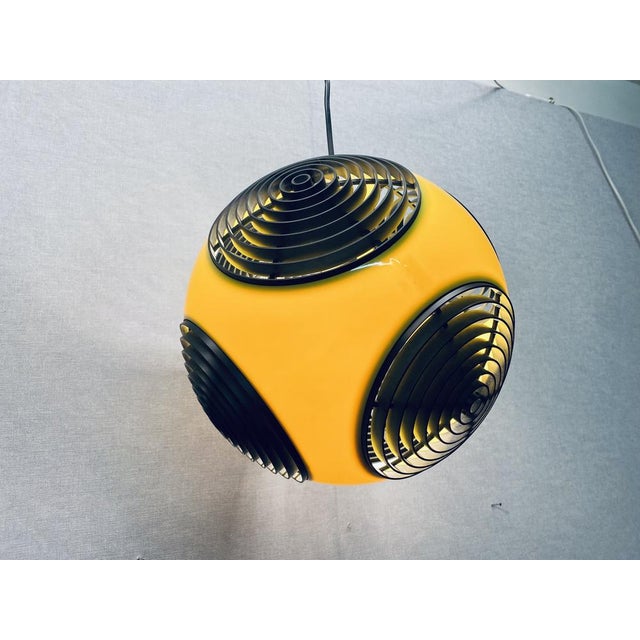 Vintage Ufo Ceiling Lamp in Yellow Plastic and the Black Grids from Massive Lighting, 1970s For Sale - Image 12 of 18
