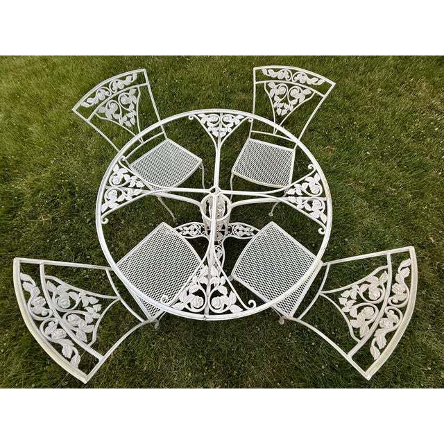 Meadowcraft Vintage Meadowcraft “Meadow Rose” Wrought Iron Dining Set, 5 Pieces For Sale - Image 4 of 12