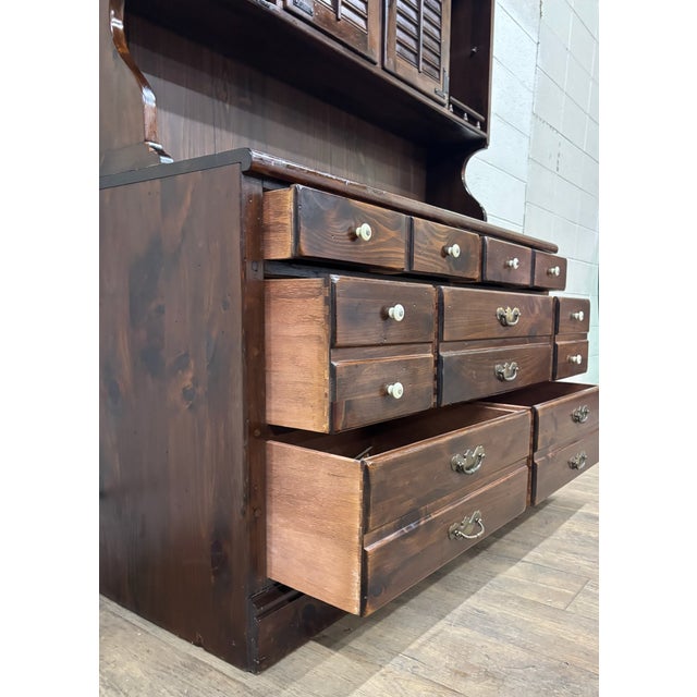 Brown Vintage Ethan Allen Antiqued Pine Old Tavern CRP Dresser With Bookcase Hutch For Sale - Image 8 of 15