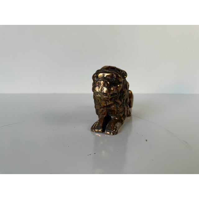 Vintage Bronze Lying Lion Statue Figurine For Sale - Image 4 of 10