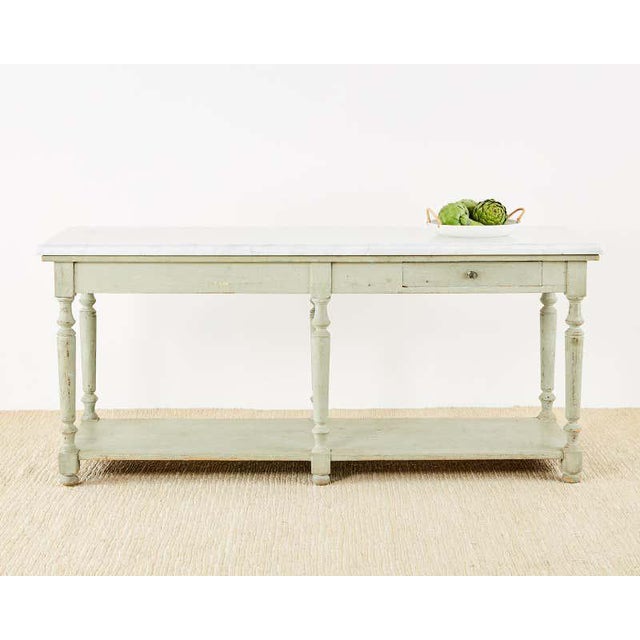 French Marble-Top Bakers Table or Kitchen Island | Chairish