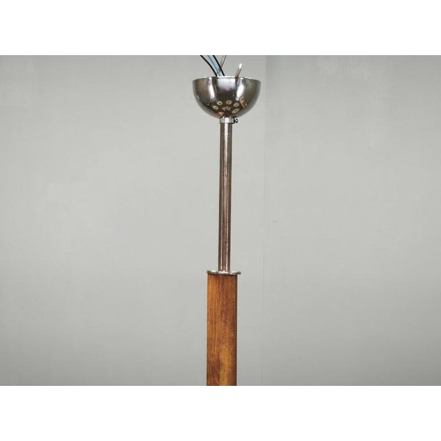 Metal Large Art Deco Wood and Glass Six-Light Chandelier in Chrome, 1930s For Sale - Image 7 of 16