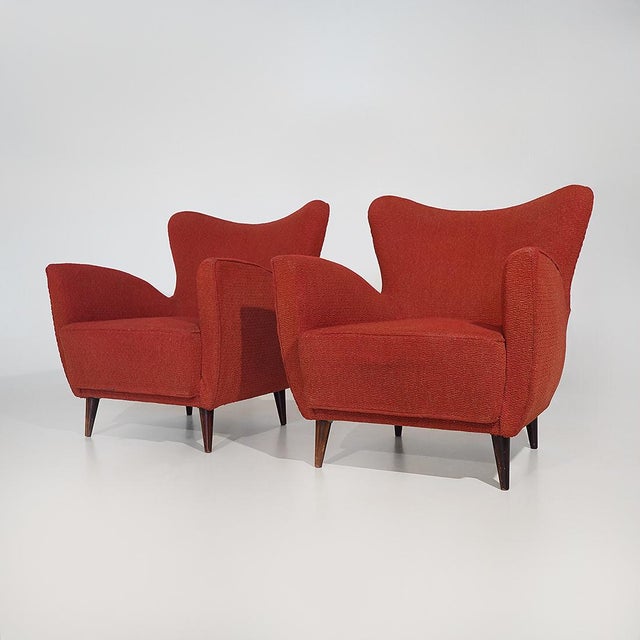 Contemporary Red Lounge Chairs with Cone-Shaped Feet, 1950s, Set of 2 For Sale - Image 3 of 15