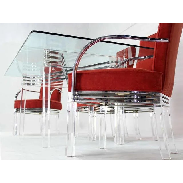 Mid-Century Modern Mid-Century Modern Set of Six Dining Chairs and Table in Lucite, Chrome, Glass For Sale - Image 3 of 10