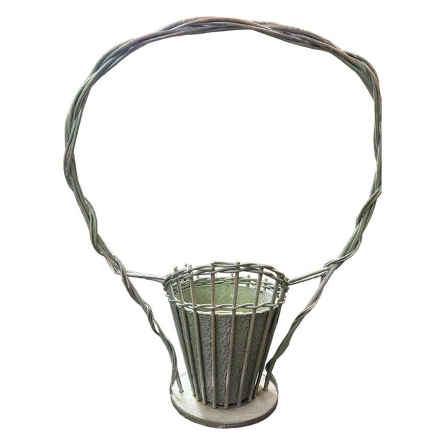 Vintage Victorian Wicker Wedding Antique Flower Basket Hand Woven White 28x12x10”