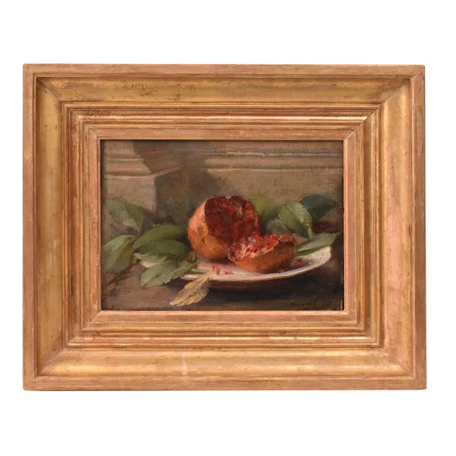 Auguste Aridas, Small Still Life with Pomegranate, 19th Century, Oil on Canvas, Framed For Sale - Image 10 of 10