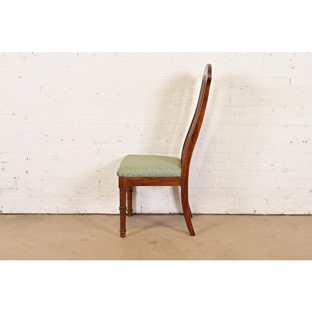 Wood Henredon Style Mid-Century Hollywood Regency Carved Oak and Cane Bamboo Form High Back Side Chair or Dining Chair, Circa 1970s For Sale - Image 7 of 9