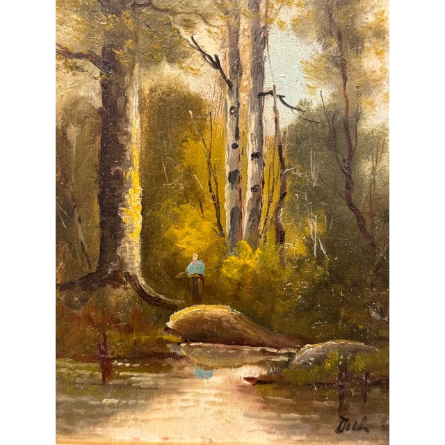 19th Century French Oil on Canvas by the River For Sale - Image 4 of 5