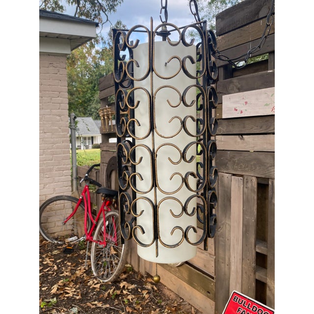 Mid-Century Wrought Iron Hanging Swag Light. For Sale In Greenville, SC - Image 6 of 6