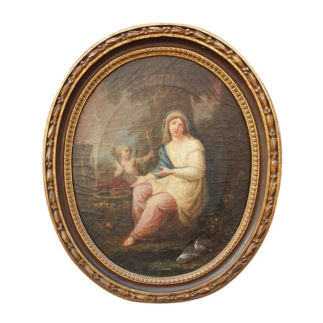 Virgin Before the Instruments of the Passion, Oil on Canvas, Framed, 18th Century For Sale