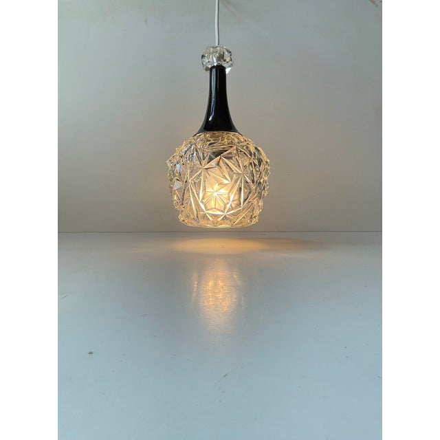 Small Vintage Pendant Lamp in Pressed Glass and Crystal, 1970s For Sale - Image 8 of 8