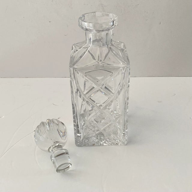 1980s Vintage 1980s Cut Crystal Celtic Cross Hatch Square Decanter With Ball Stopper For Sale - Image 5 of 8