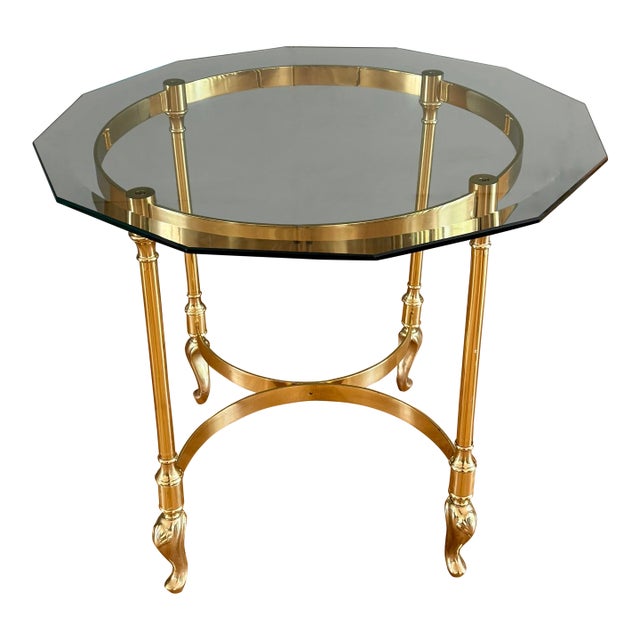 Vintage French Style Brass and Glass Side Table For Sale