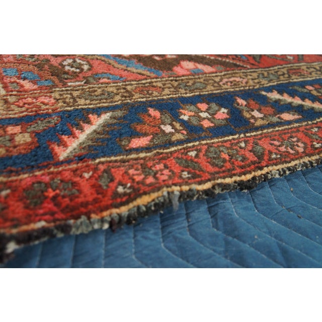 Vintage Hand Woven Geometric Floral Medallion Red & Blue Area Rug Mat 4 X 6' For Sale - Image 13 of 13