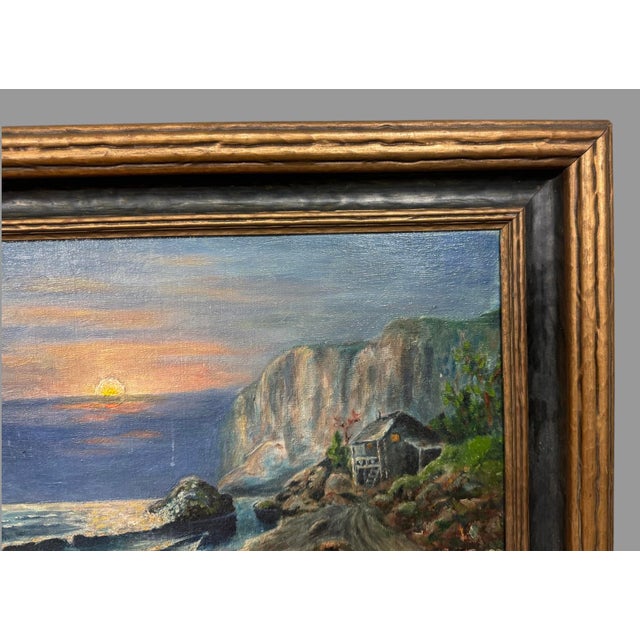 Coastal Antique Coastal Seascape Oil Painting on Canvas For Sale - Image 3 of 10