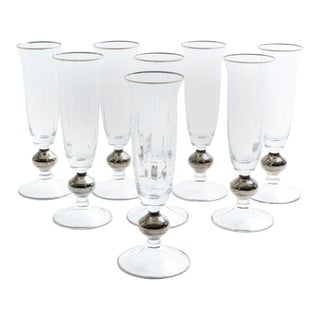 Art Deco Barware Crystal Champagne Flute Set Eight Pieces For Sale