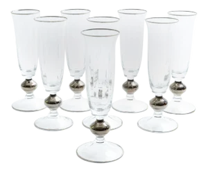 Art Deco Barware Crystal Champagne Flute Set Eight Pieces