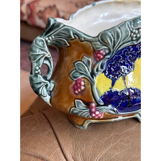 Antique French Majolica Vase- Art Nouveau Style For Sale - Image 9 of 13