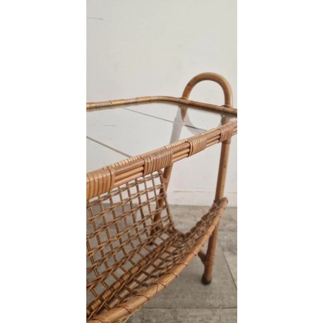 French Rattan Magazine Rack, 1975 For Sale - Image 3 of 9