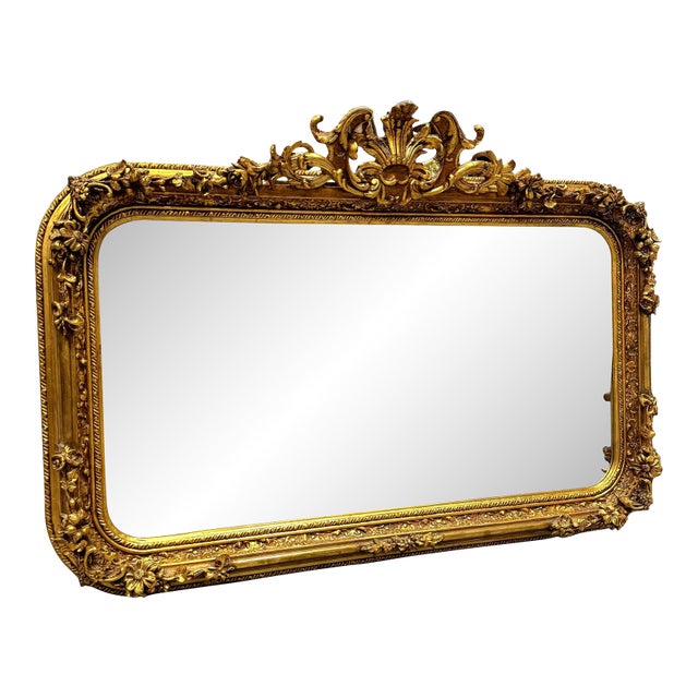 1980s French Style Gold Wall Mirror with Gold Leaf Details For Sale