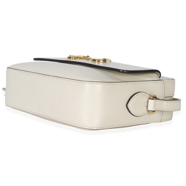 Animal Skin White Textured Calfskin Small Horsebit 1955 Shoulder Bag For Sale - Image 7 of 9