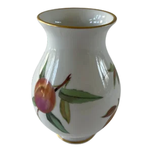 Vintage 1990s Royal Worcester Evesham Gold Chloe Vase With Fruit Sprays