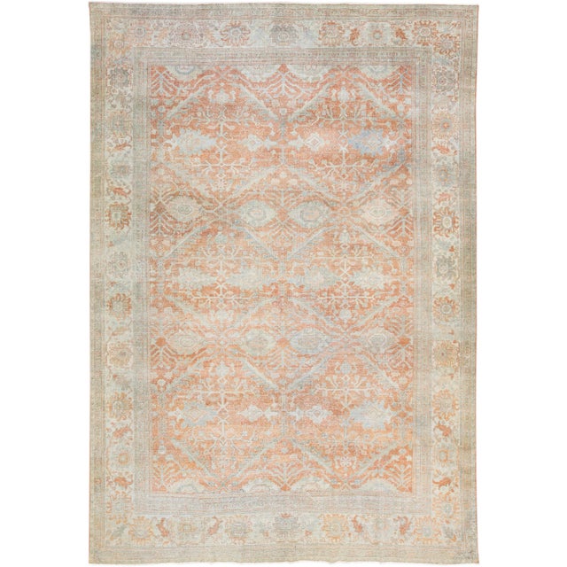 Textile Antique Sultanabad Handmade Floral Pattern Orange Wool Rug For Sale - Image 7 of 7