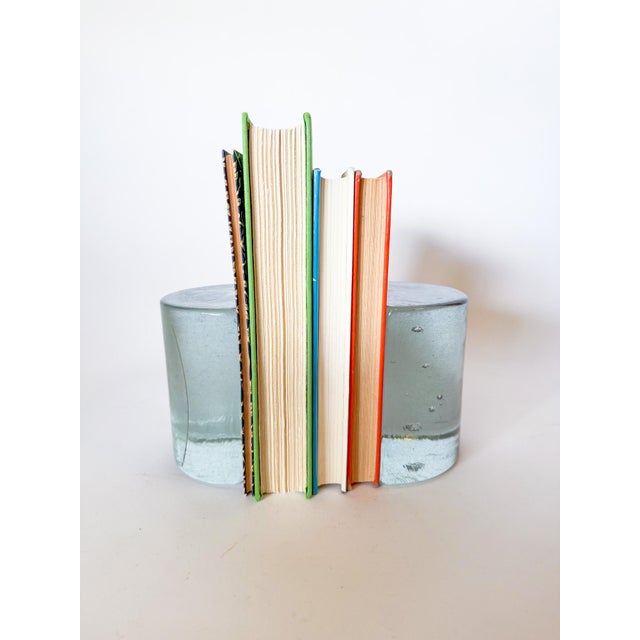 1960s Blenko Half Moon Solid Glass Clear Bookends Designed by Wayne Husted For Sale - Image 11 of 12