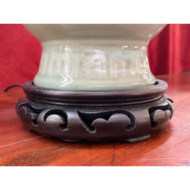 1940s Chinese Celadon Green Ceramic Table Lamps - A Pair For Sale - Image 9 of 12