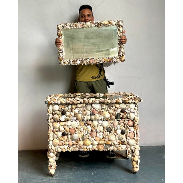 Wood Vintage Coastal Shell Encrusted Mirror For Sale - Image 7 of 7