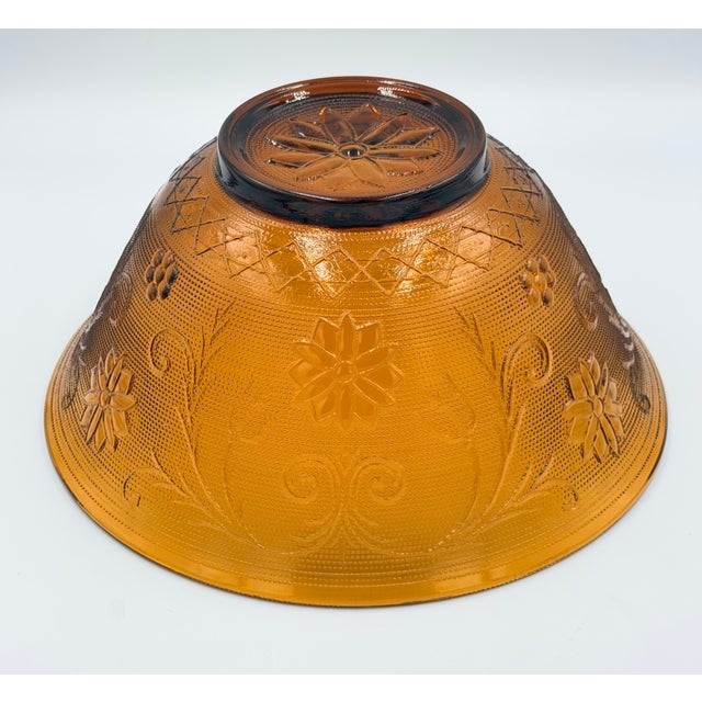 American 1960s Indiana Sandwich Glass Tiara Amber Round Serving Bowl 10" For Sale - Image 3 of 5