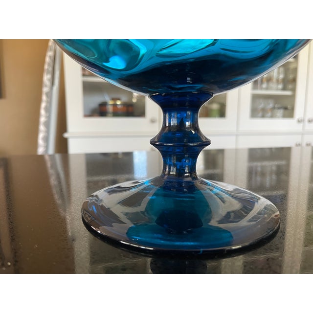 1960s 1960s Mid Century Modern Empoli Italian Murano Sapphire Blue Stemmed Brandy Snifter Vase For Sale - Image 5 of 6