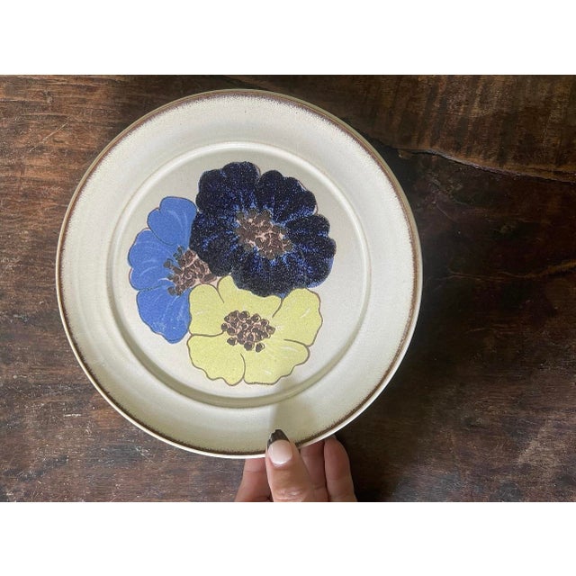Blue Set of Five (5) Vintage Denby Stoneware 8” Potpourri Blue Floral Hue Plates For Sale - Image 8 of 9