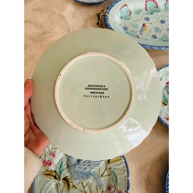 Pottery Barn Blue Majolica Bird Plates Set - Set of 9 For Sale - Image 12 of 12