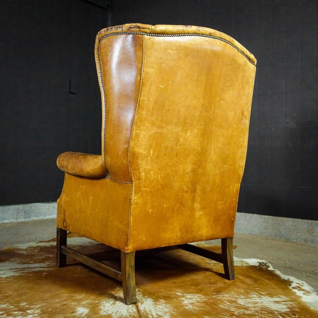 Vintage Tan Leather Wingback Armchair For Sale - Image 6 of 7