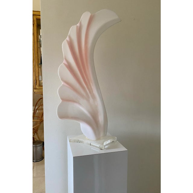 Mid-Century Modern 1980s Vintage Art Deco Rougier Style Shell Wing Table Lamp For Sale - Image 3 of 11