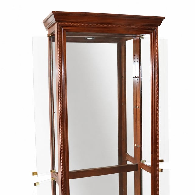 Brown 1980s Pulaski Lighted Glass Curio Cabinet With Mirrored Back For Sale - Image 8 of 10