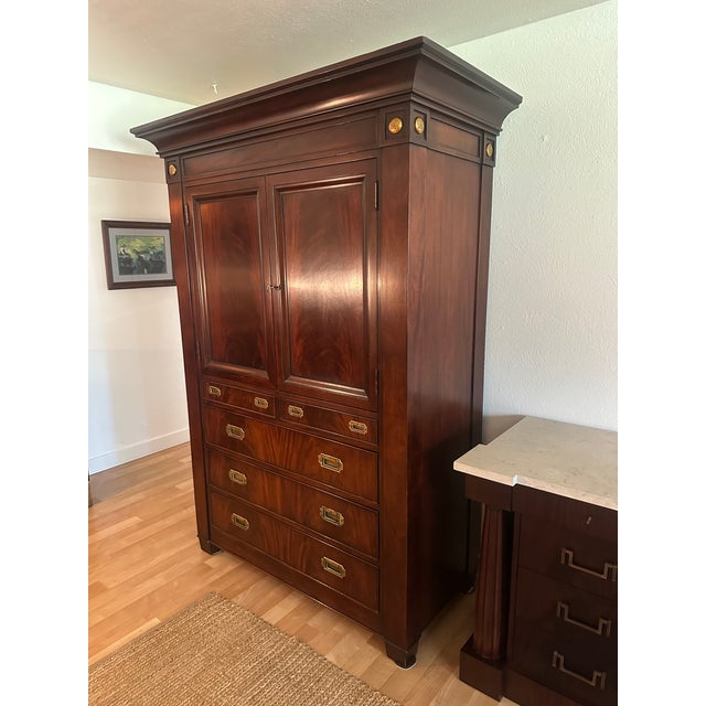 Gold Late 20th Century Polo Ralph Lauren Mahogany Armoire With Brass Campaign Hardware For Sale - Image 8 of 9