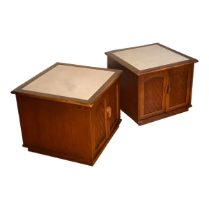 Pair 1960s Mid Century Modern Lane Square End Tables Two Door Cabinets