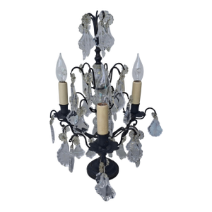 1940's French Regency/ Louis XV Black Patinated Bronze W/ Cut Crystal Electrified Table Lamp/ Girandole by Baccarat