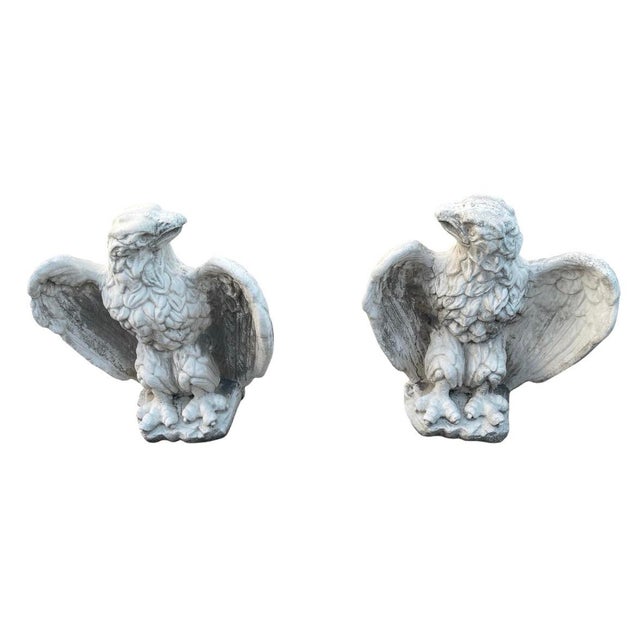 2000 - 2009 Pair of Vintage Mid-Century Cast Stone Eagle Statues For Sale - Image 5 of 12