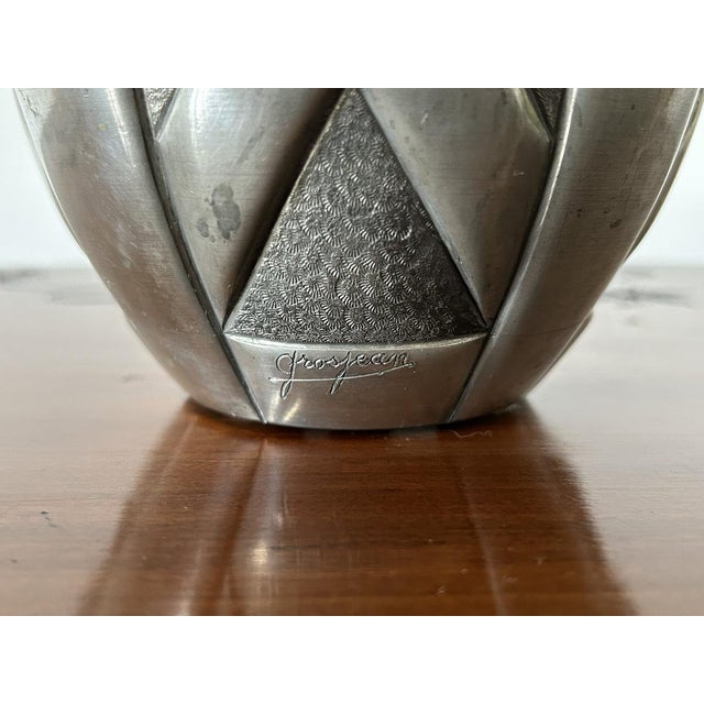 Art Deco Pewter Vase with Geometric Motifs, 1920s For Sale - Image 6 of 8